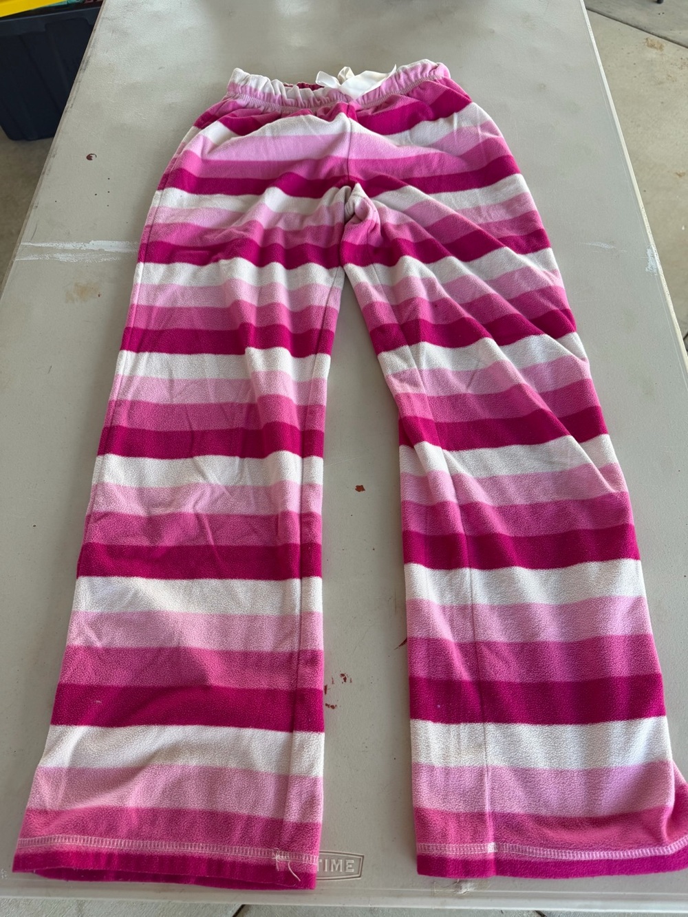 Lands' End Kids Pink & White Striped Fleece Pajama Pants